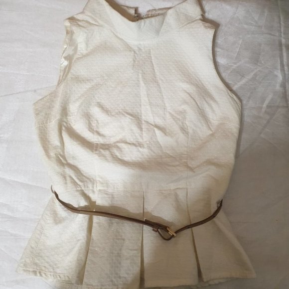 FOREVER21 US/UK-S AU 8-10 White Sleeveless Blouse w/ Brown Belt Zipped Back - Picture 10 of 14